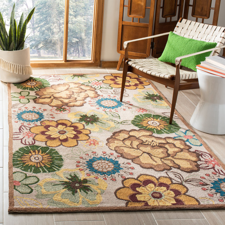 Doyle Hand-Hooked Brown/Yellow/Green Area Rug
