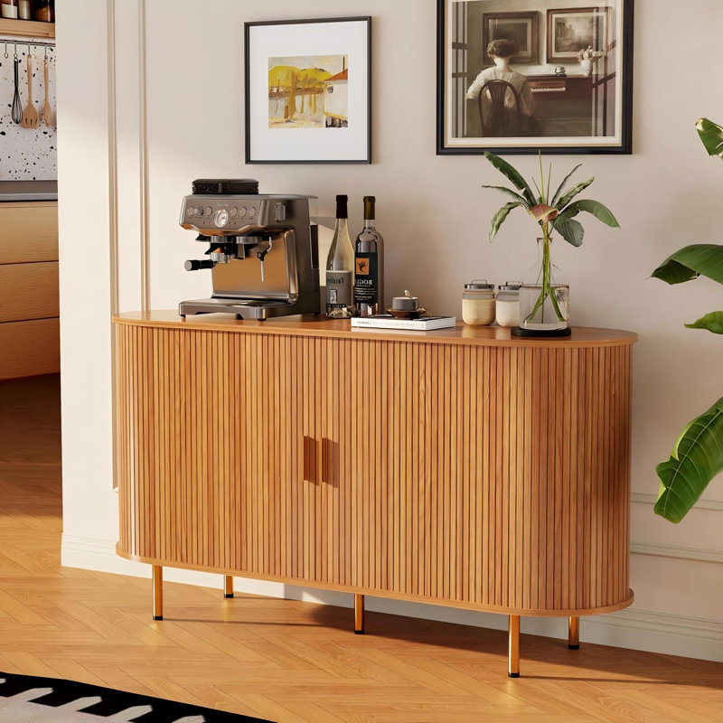Armoire de rangement, armoire à buffet cannelée avec portes coulissantes Tambour et tablette réglable, console d'appoint pour la cuisine, le salon et le vestibule