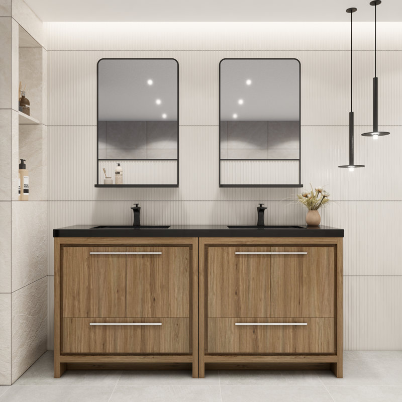Catori 72" Double Bathroom Vanity Set, Natural Oak