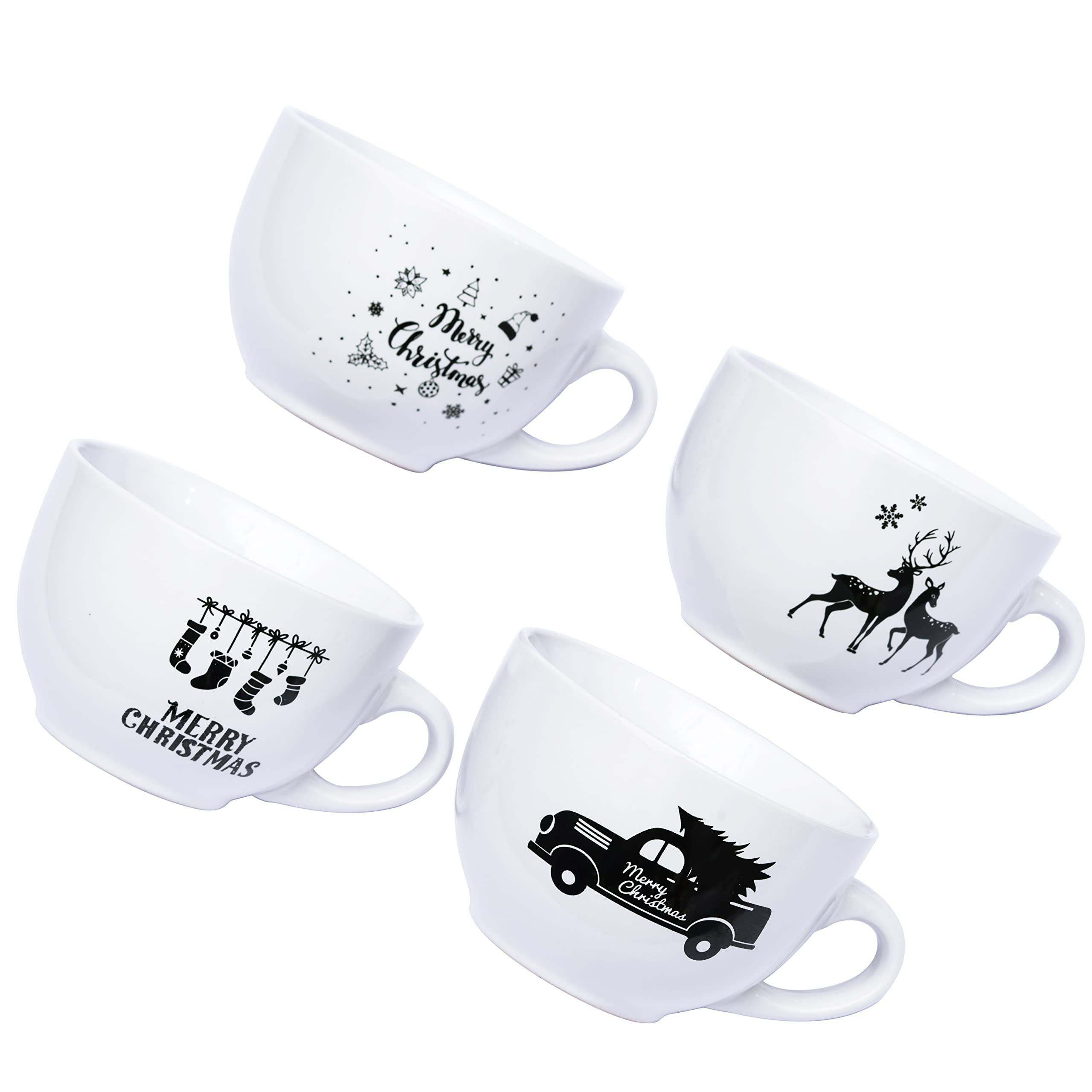 Bruntmor Holiday Decor Coffee Mugs Set Large 24 Ounce Ceramic Mugs For Coffee And Cereal