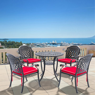 5-Piece Set Of Cast Aluminum Patio Furniture With Black Frame And Seat Cushions
