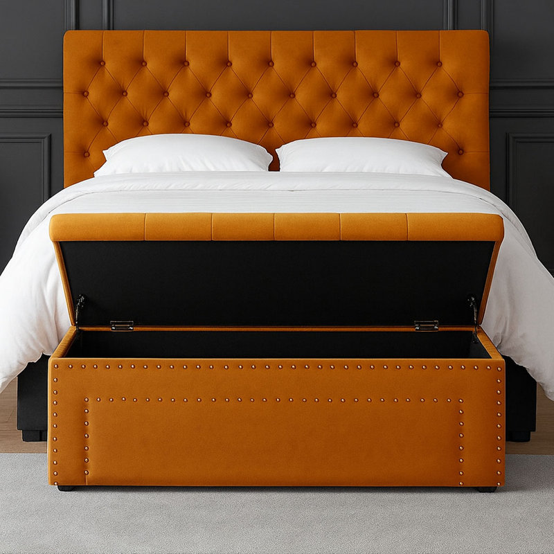 Duke Ottoman Storage Box - Chesterfield Upholstered Blanket Box - Plush Velvet Ottoman Bench with Storage, H43 x W120 x D40cm