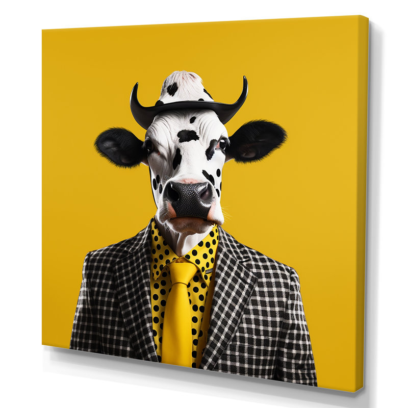 Jaune avec lunettes de soleil, mode vache, H 30 po x l 30 po x P 1,5 po, Toile tendue
