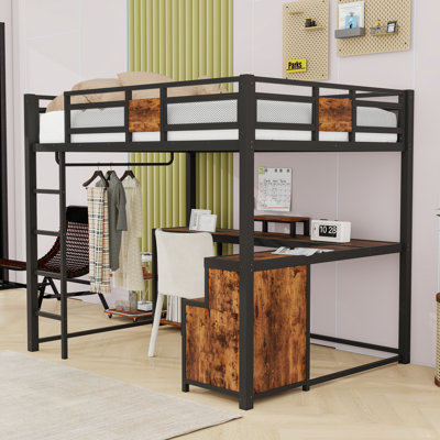 2 Drawers Metal Loft Bed with Desk