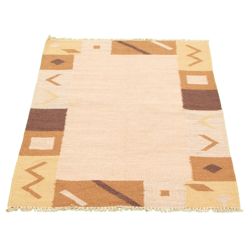 Tapis beige / brun en laine fabriqué à la main Kilim