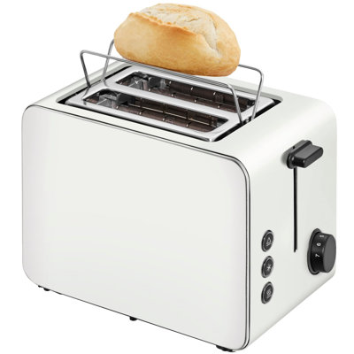 Toaster 2 slices stainless steel, double slot toaster with bread roll attachment, bagel function, 7 browning levels, 900W, toaster stainless steel matt gray