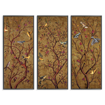 Regal prunier avec oiseaux perchés, ensemble de 3 giclées par Rodolfo Jimenez