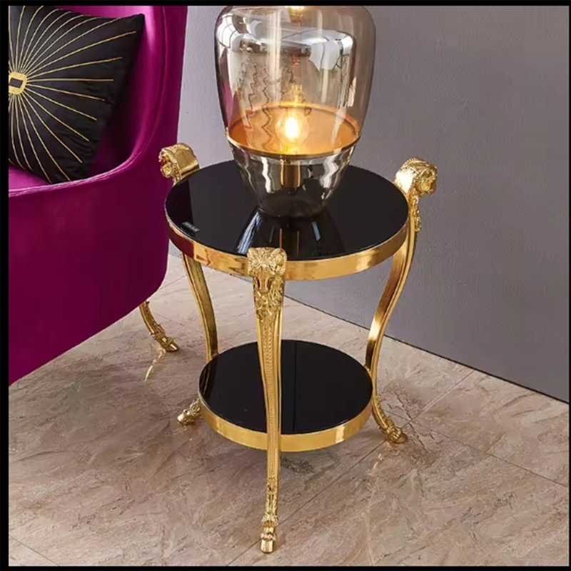 Table de bout en verre à 3 pieds avec rangement