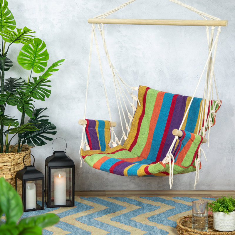 Chaise hamac d'extérieur à rayures multicolores 37 po avec accoudoirs