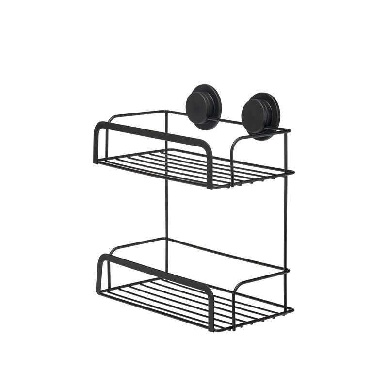 Croydex Stick 'n' Lock Adhesive Shower Caddy, Matte Black Bathroom Storage