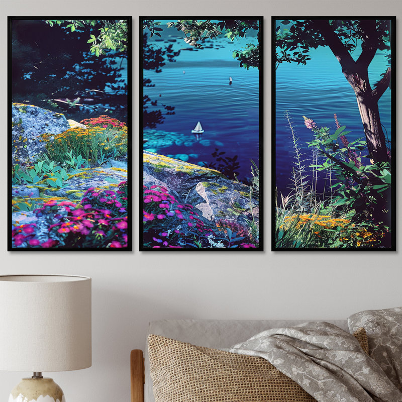 Ensemble de salon Rioux - Beach & Ocean Wall Art, H 28 po x l 36 po x P 1 po, Cadre flottant noir