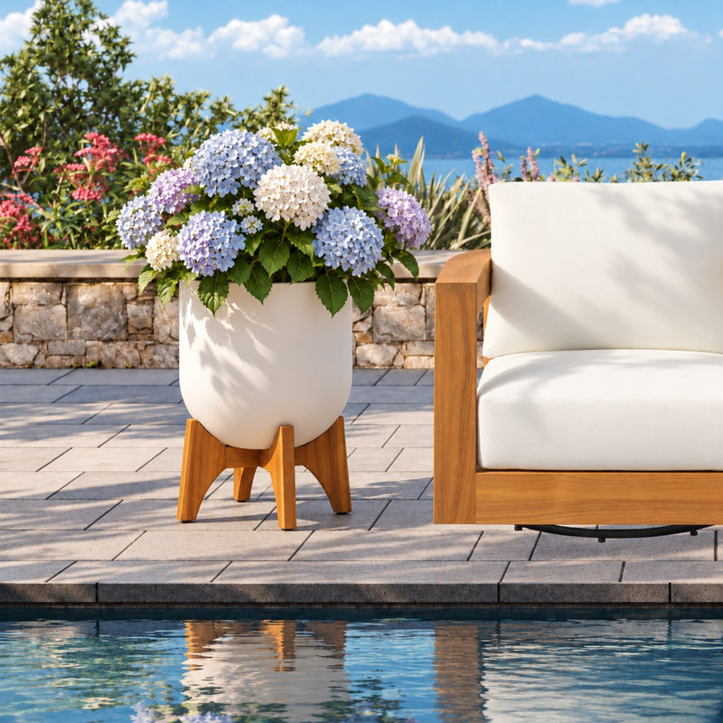 Pot de fleurs Kute Nest Arco 12 po D en fibre de pierre - Santorin Blanc, H 12 po x l 12 po x P 12 po, Blanc