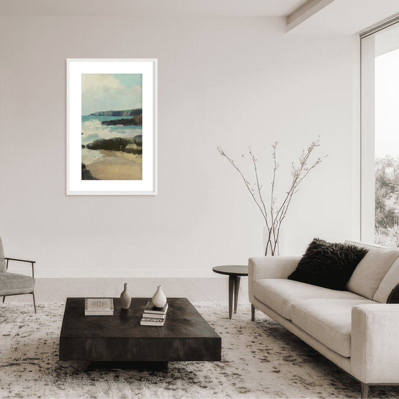 Coastal Retreat Rocky Beach par Dan Hobday, H 24 po x l 16 po, Framed Canvas, Beige