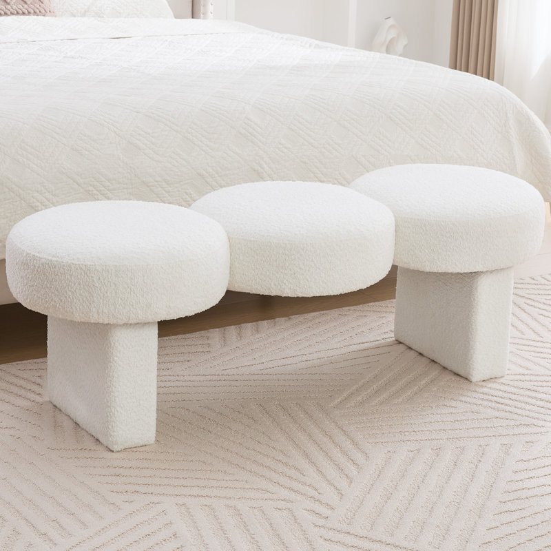 56.3"W Boucle Upholstered Bench with 3 Round Cushions