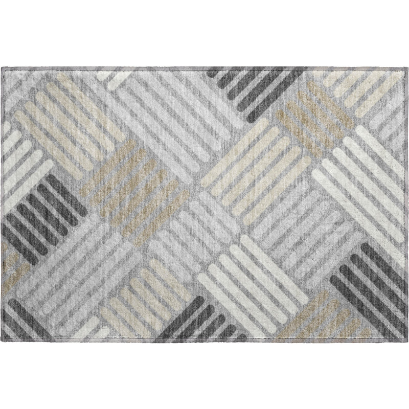 Premium Machine Washable Mayfield AMF2339 Geometric Rug, Gray, 2'6" x 3'10"