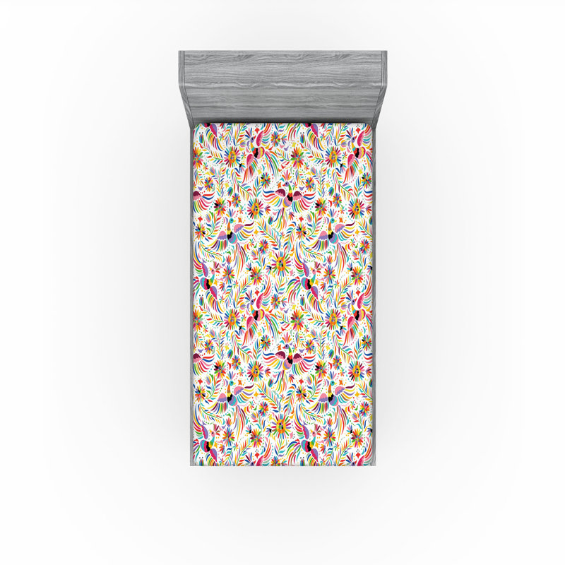 Drap-housse Ambesonne, paquet de 2, Drap-housse de taille simple, Blanc / rouge / vert / bleu floral 2
