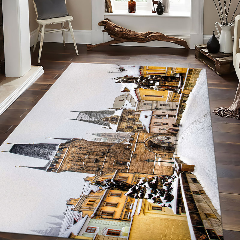 Non-Woven Soft Type Printed Rug with Intricate Floral and Leaf Pattern in Earthy Tones Suitable for Living Room, Dining Room, and Bedroom Flooring