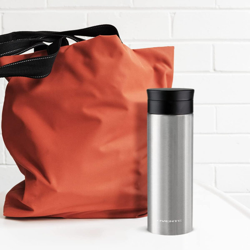 OVENTE Stainless Steel Vacuum Insulated Tumbler with Spill Resistant Lid and Fruit Infuser, 16 Oz Double-Wall Water Bottle, Leak Proof and Travel Friendly Mug for Hot and Cold Beverages, Silver MSA16S