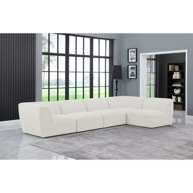 Arens Upholstered U-Shaped Sectional Reversible, Cream Linen Textured Fabric