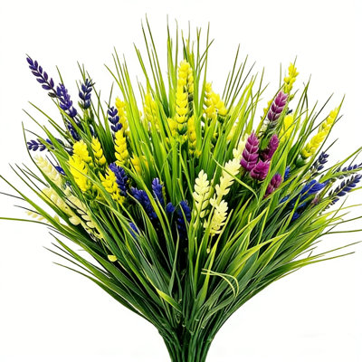 32 paquets d'herbe de singe artificielle avec des fleurs, 13,78 po de couleur artificielle arbustes de lavande pour jardinière