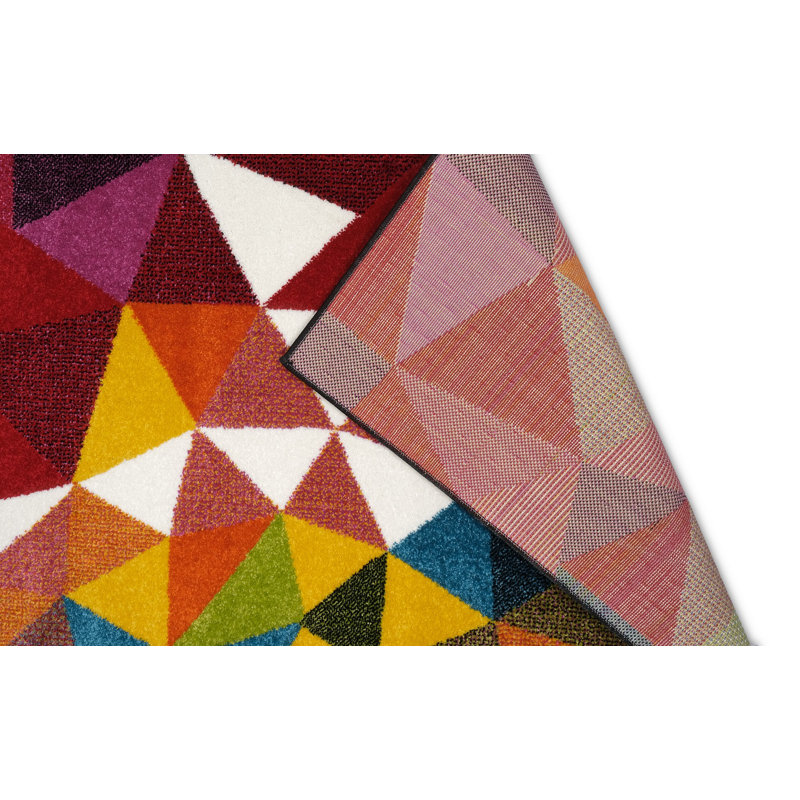 Tapis géométrique rectangulaire rouge / vert / bleu en polypropylène tissé à la machine, Rectangle 3 pi 11 po x 5 pi 7 po