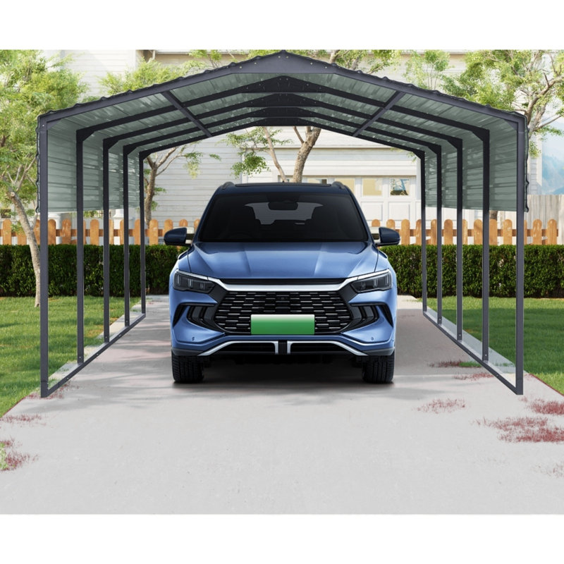Abri d'auto en acier galvanisé 12 x 20 x 9 pi - Résistant à l'eau et au vent avec 10 ancrages, multi-usage pour voiture / bateau / rangement