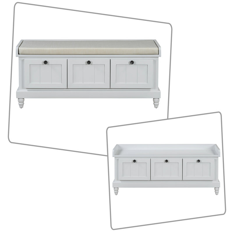 Banc de rangement de style campagnard avec banquette et tiroirs, Gris clair