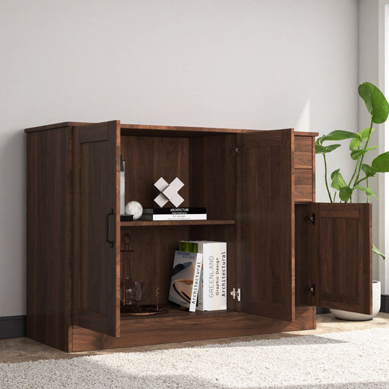Modern Oak Sideboard Buffet Cabinet with 2 Doors, 2 Drawers & Storage - Dining Room Console Entryway 43.3 Inch, Walnut