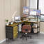 114" L-Shaped Desk With Power Hub, Industrial Gaming Desk - 6 Drawers, Removable Monitor Stand, Rustic Brown Home Office