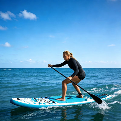 11' Inflatable SUP Board, Inflatable Paddle Board with Pump Paddle 350lbs Capacity, Non-Slip Deck Ultra-Light SUP for Lake, River, Beach, Yoga & Fishing, Blue