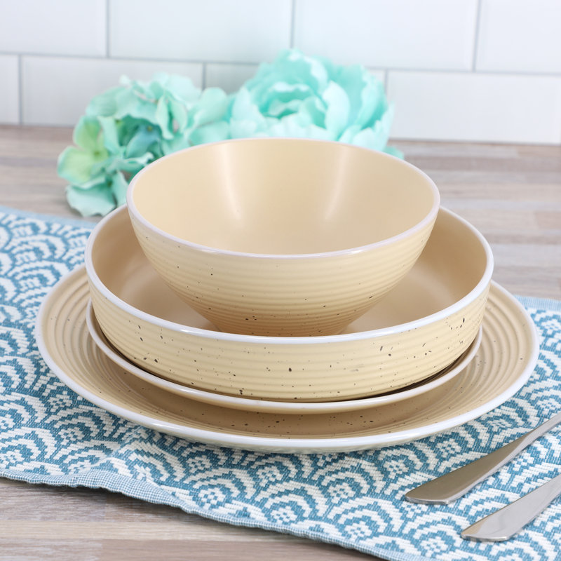 Emilia Cream and Yellow Ceramic Stoneware Dinnerware Set