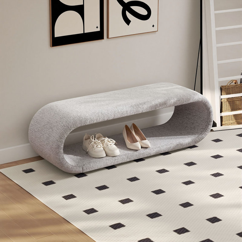 52" Modern Bed End Bench Chenille Upholstered Bench For Bedroom, Living Room, Light Brown