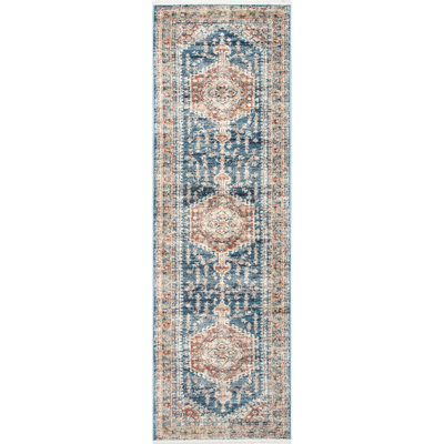 Mauna Oriental Medallion Loa Power Loom Performance Blue/Orange Rug