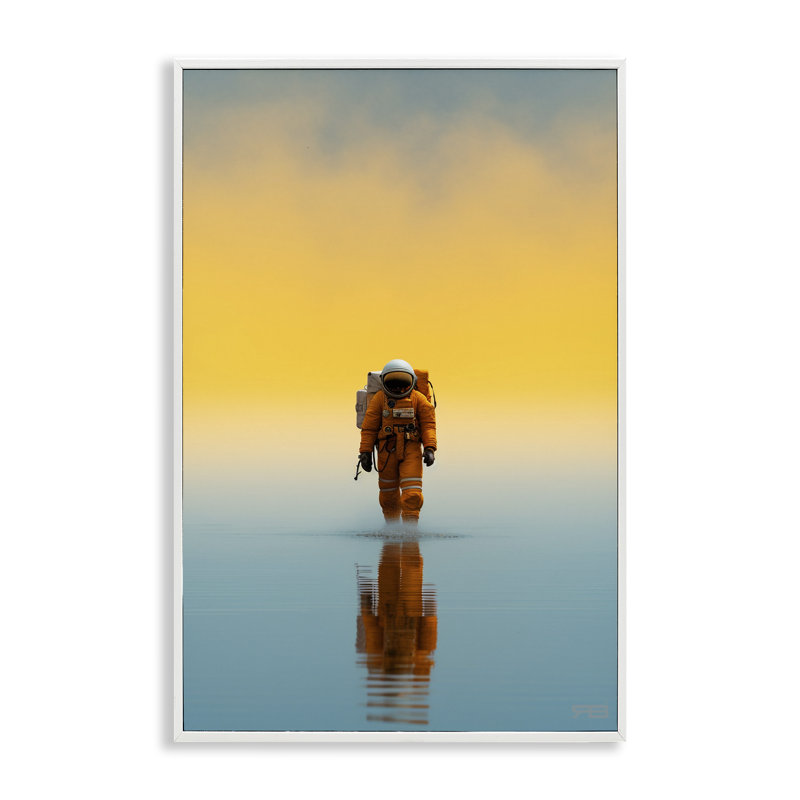 «Astronaut with Ombre Sunset», art de la giclée encadrée par RB, H 30 po x l 20 po, Giclée encadrée noir minuit