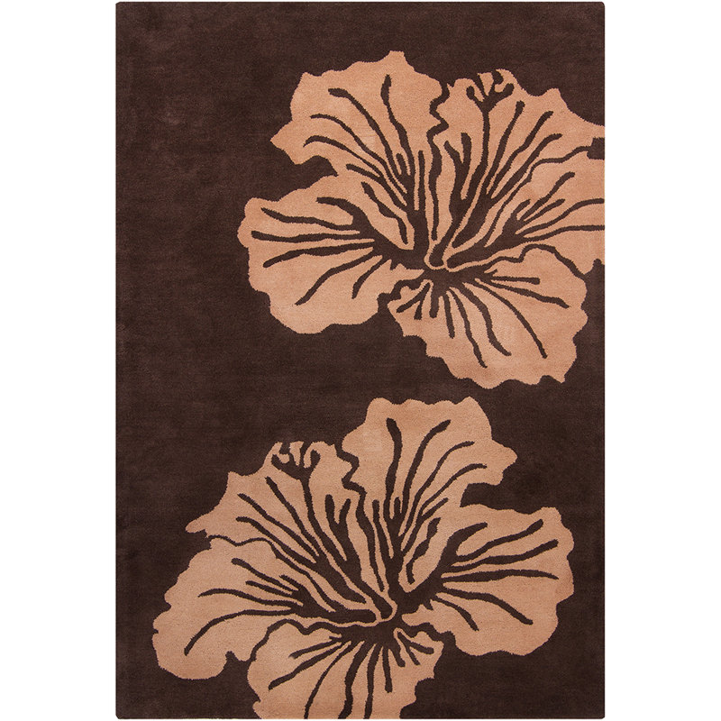Billerica Authentic Hand-Tufted Handmade Brown & Pink Transitional Tonal Floral Design Wool Area Rug, 5' x 7'6"