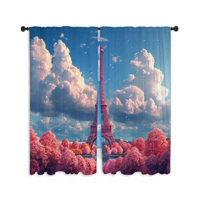 Rideaux de fenêtre Tour Eiffel Landmark Cloudy Sky Drapes - 2 panneaux