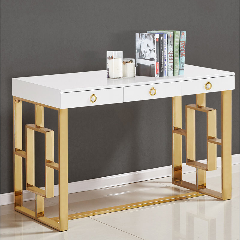 Bureau d'écriture Shawndell , Blanc / or