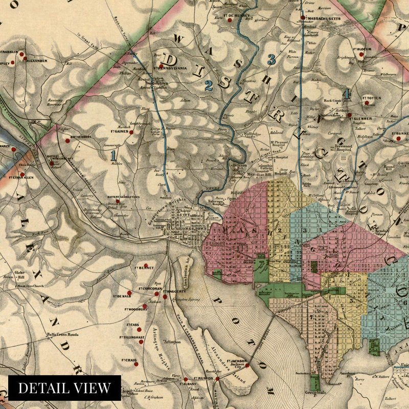 1862, Washington DC, carte, affiche, art mural, H 24 po x l 30 po x P 0,1 po