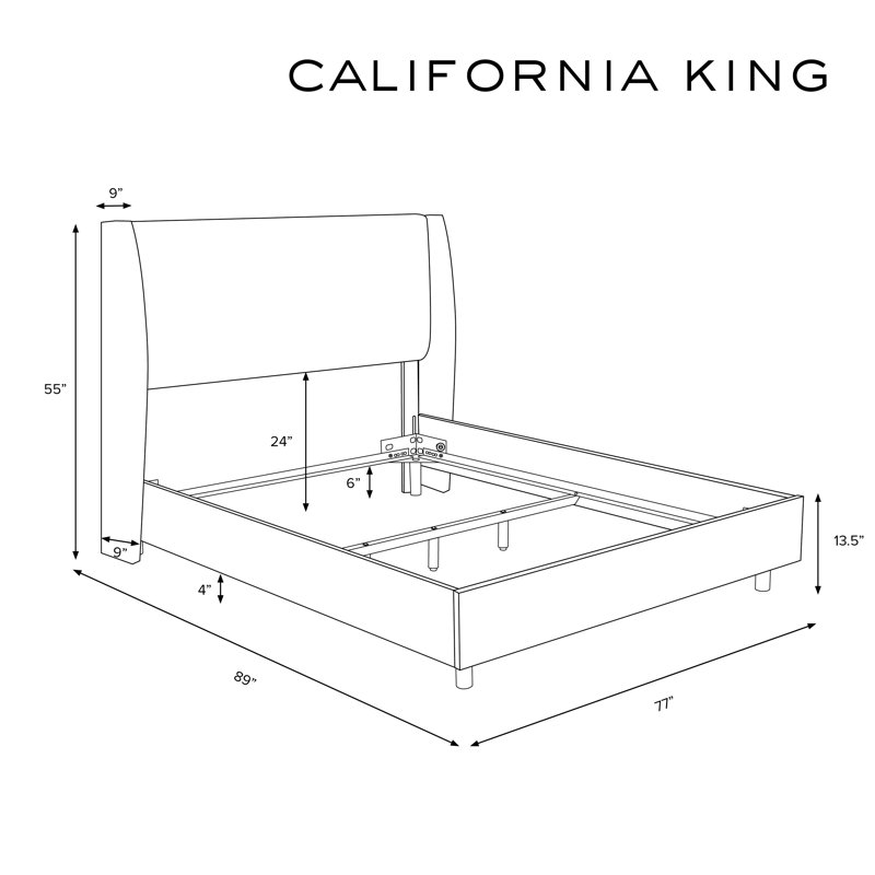 Dinapoli Upholstered Wingback Bed, California King, Bella Light Gray Performance Velvet