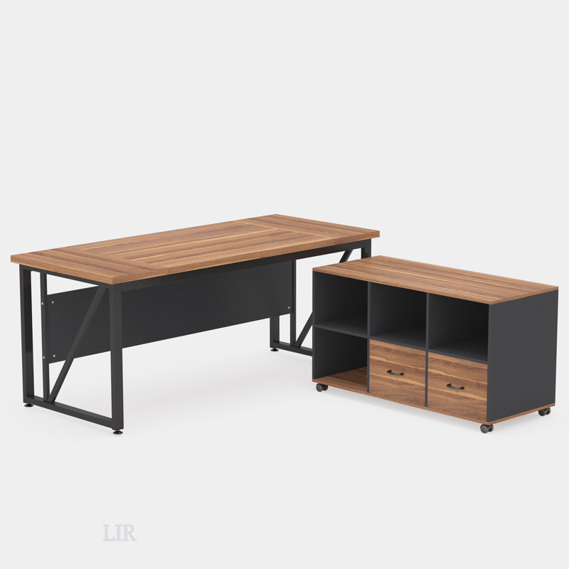 63" Executive Desk with File Cabinet