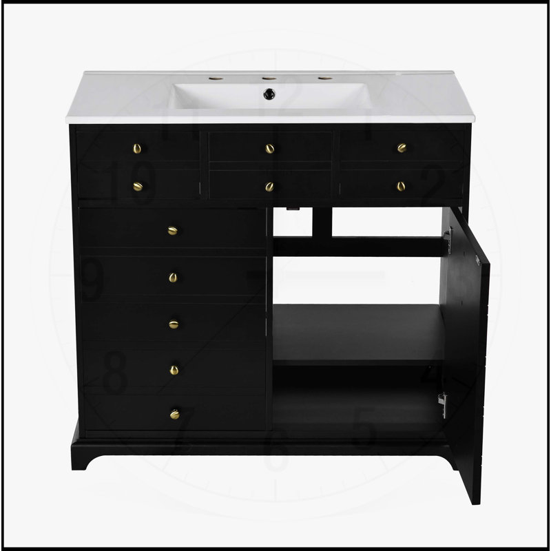 Solid Wood Frame Bathroom Storage Cabinet, Black
