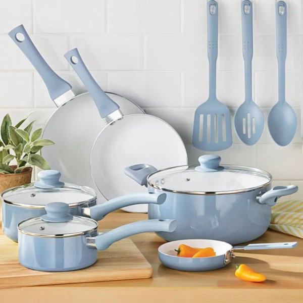 Pots and Pans Set with Detachable Handle - 12 Pcs Nonstick Ceramic Cookware  Set with Lids, Non Toxic Cookware Set, RV Cookware Set,Camping Cooking