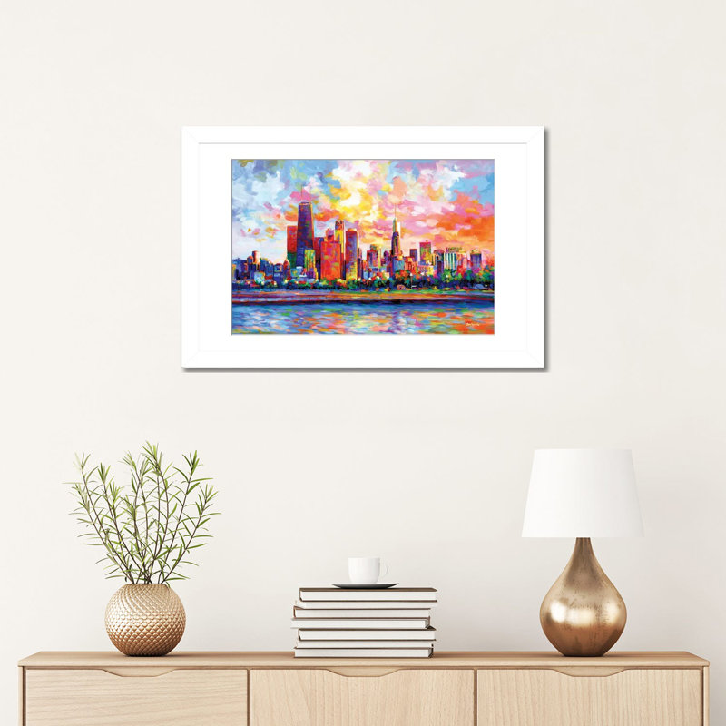 Horizon deChicago, Papier blanc avec cadre d'angle ouvert, H 16 po x l 24 po x P 1 po