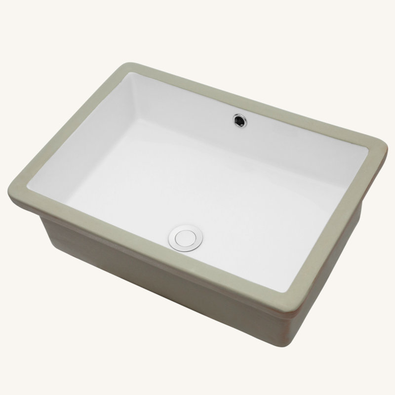 22" White Ceramic Rectangular Undermount Bathroom Sink with Overflow