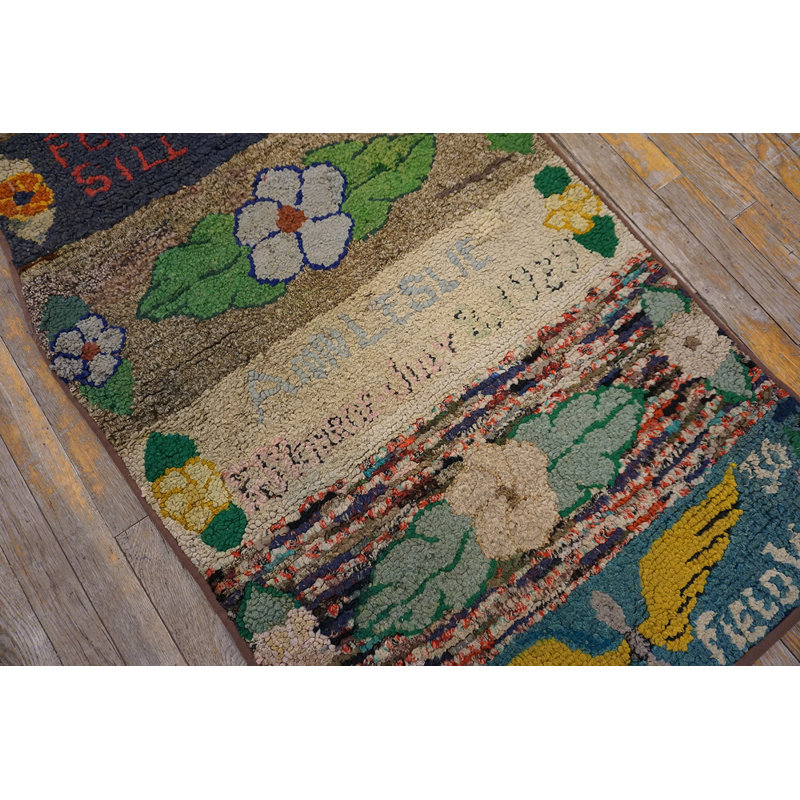 Antique American Hooked Rug Hallway Runner Wool Gray