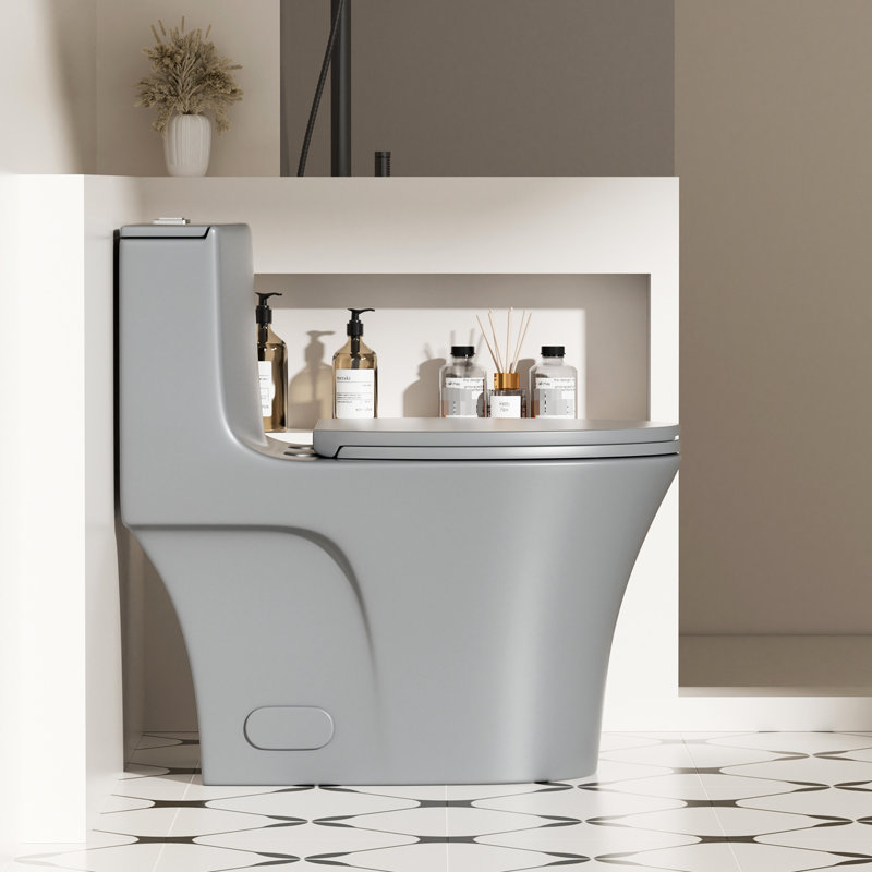 Water Toilet In Grey 002 Color, 1/1.60 , Elongated Comfort Height Floor Mounted With Congenial Soft Closing Seat 002,