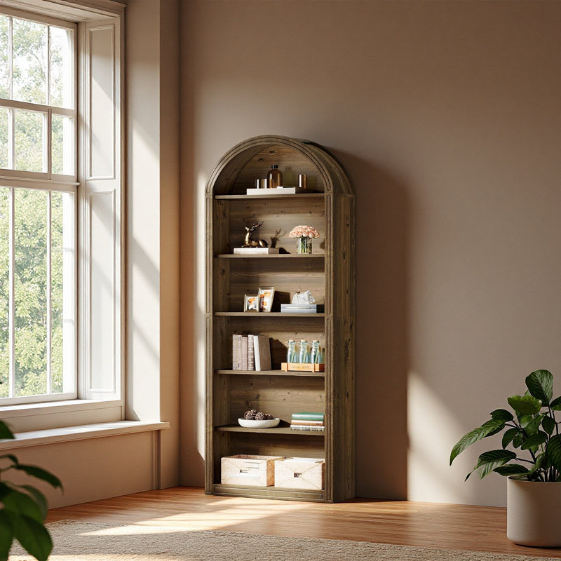 Bibliothèque chic, étagère en bois, bibliothèque arquée