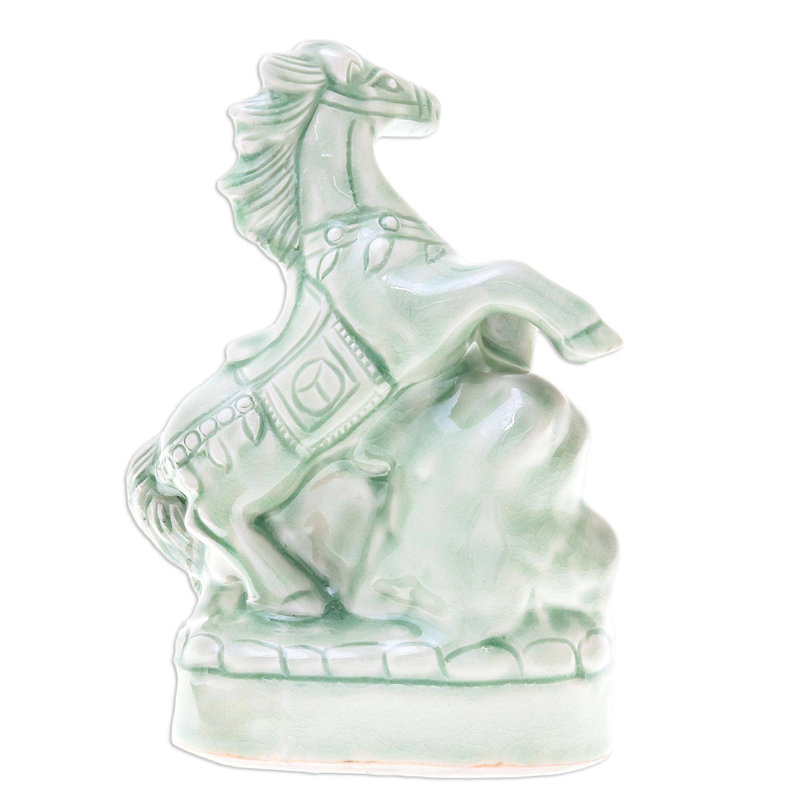 Handmade Lucky Horse Ceramic sculpture (Thailand), Green