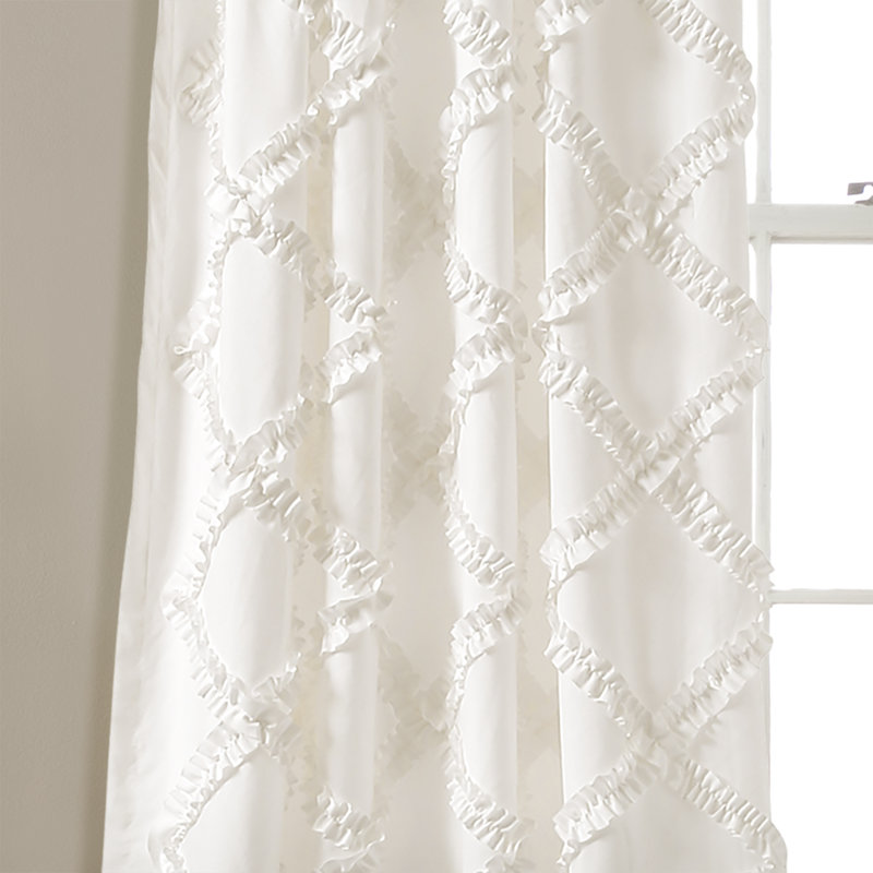 White Ruffle Diamond Light-Filtering Polyester Curtain Panels, 63"