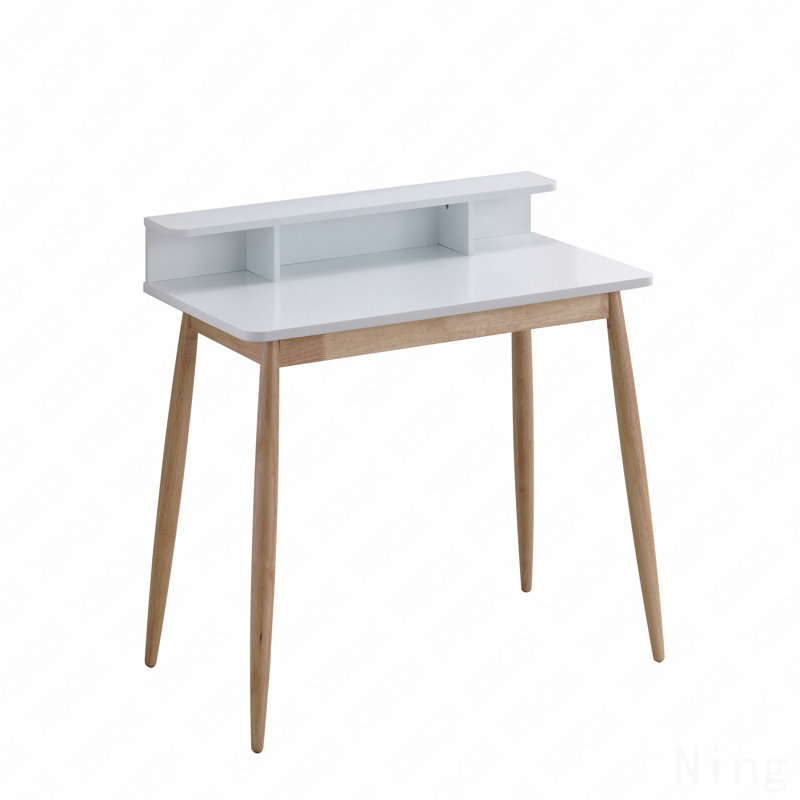 Roskilde Mid-Century Modern Wood Writing Desk With Hutch, Blanc